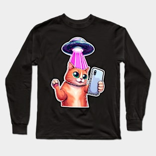 Cat UFO Selfie, Cat And UFO, Cat Selfie, Kitten, Funny Cat Long Sleeve T-Shirt